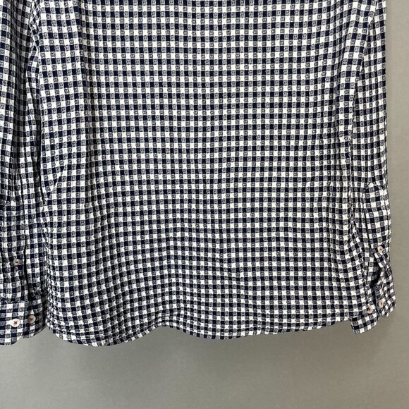 Lawman Pg 3 Shirt Gingham Size XL Navy Blue White Textured Button-Up Office Work - Picture 8 of 11